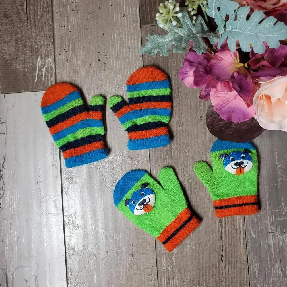 Jumping Beans Toddler Size 2T-4T Mittens Bundle Blue Green Orange EUC
